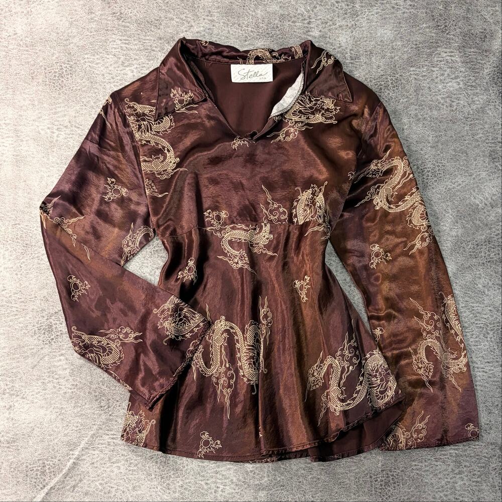 Vintage Stella Satin Dragon Print Blouse